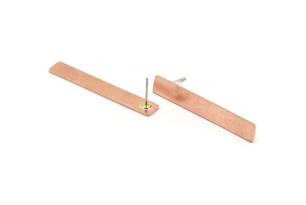 Copper Rectangle Earring, 6 Raw Copper Rectangle Stud Earrings (41x6x0.80mm) M524