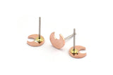 Copper Moon Earring, 12 Raw Copper Tiny Crescent Moon Stud Earrings (7x0.80mm) M01636