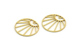 Brass Round Charm, 24 Raw Brass Rising Sun Patterned Round Shaped Charms With 1 Hole, Charm Pendants (18x0.80mm) A5572