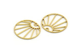 Brass Round Charm, 24 Raw Brass Rising Sun Patterned Round Shaped Charms With 1 Hole, Charm Pendants (18x0.80mm) A5572