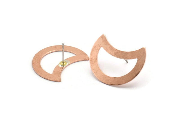 Copper Moon Earring, 6 Raw Copper Moon Stud Earrings (25x15x0.70mm) M758