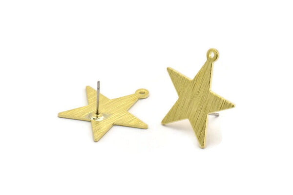 Brass Star Earring, 8 Textured Raw Brass Star Stud Earrings With 1 Loop (24x0.80mm) M01575