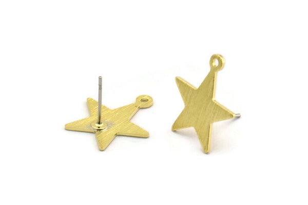 Brass Star Earring, 8 Textured Raw Brass Star Stud Earrings With 1 Loop (18x16x0.80mm) M01578 A5596