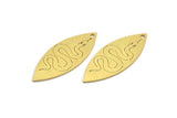 Brass Marquise Charm, 6 Raw Brass Snake Pattarned Marquise Shaped Charms With 1 Hole (39x15x0.80mm) A5545