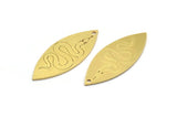 Brass Marquise Charm, 6 Raw Brass Snake Pattarned Marquise Shaped Charms With 1 Hole (39x15x0.80mm) A5545