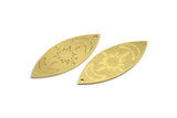 Brass Marquise Charm, 6 Raw Brass Pole Star And Crescent Moon Pattarned Marquise Shaped Charms With 1 Hole (39x15x0.80mm) A5547