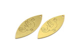 Brass Marquise Charm, 6 Raw Brass Lizzard Pattarned Marquise Shaped Charms With 1 Hole (39x15x0.80mm) A5624