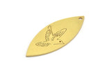 Brass Marquise Charm, 6 Raw Brass Bird Pattarned Marquise Shaped Charms With 1 Hole (39x15x0.80mm) A5476
