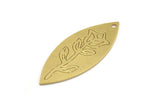 Brass Marquise Charm, 6 Raw Brass Flower Pattarned Marquise Shaped Charms With 1 Hole (39x15x0.80mm) A5489