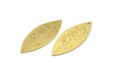 Brass Marquise Charm, 6 Raw Brass Flower Pattarned Marquise Shaped Charms With 1 Hole (39x15x0.80mm) A5489