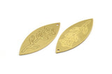 Brass Marquise Charm, 6 Raw Brass Flower Pattarned Marquise Shaped Charms With 1 Hole (39x15x0.80mm) A5489