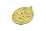 Brass Oval Charm, Raw Brass Oval Charm With 1 Loop, Cloud Findings, Moon And Star Findings (29.5x23x1.5mm) N2167
