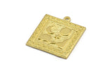 Brass Square Charm, Raw Brass Square Charm With 1 Loop, Cloud Findings, Moon And Star Findings (25.5x22.5x1.5mm) N2176