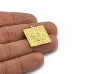 Brass Square Charm, Raw Brass Square Charm With 1 Loop, Cloud Findings, Moon And Star Findings (25.5x22.5x1.5mm) N2176