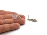 Silver Wing Earring, 4 Antique Silver Brass Wing Stud Earrings, Findings (29x11x1mm) N1131
