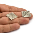 Square Textures Blank, 12 Antique Silver Plated Brass Square Textured Blanks (20mm) Brs 673-0 A0171