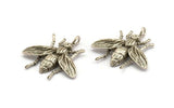 Silver Bug Pendant, 2 Antique Silver Plated Brass Bug Fly Insect Charm With 1 Hole, Pendant (27x26x4mm) U134