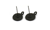 Black Earring Posts, 12 Oxidized Black Plated Brass Round Earring Stud, Earring Charms With 1 Loop (9mm) N0803