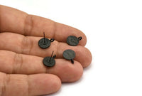 Black Earring Posts, 12 Oxidized Black Plated Brass Round Earring Stud, Earring Charms With 1 Loop (9mm) N0803