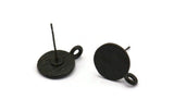 Black Earring Posts, 12 Oxidized Black Plated Brass Round Earring Stud, Earring Charms With 1 Loop (9mm) N0803
