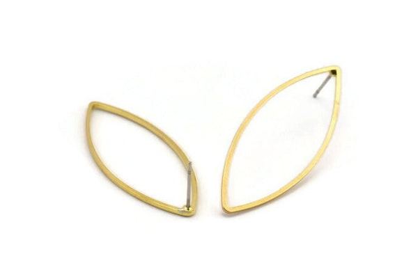Brass Marquise Earring, 8 Raw Brass Marquise Stud Earrings (41x16x1mm) D0034 A5323