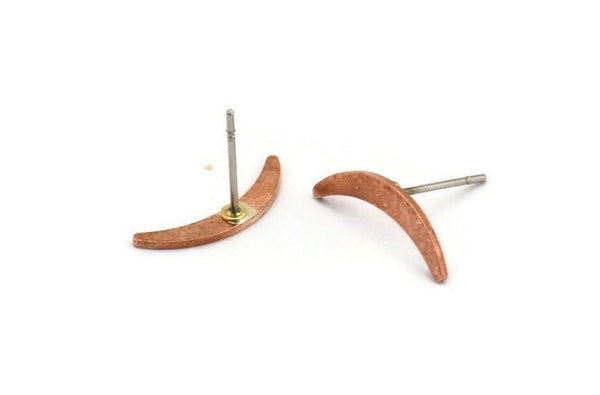 Copper Moon Earring, 12 Raw Copper, Crescent Moon, Copper Stud Earrings (17x2.5x0.80mm) M01637 A5330