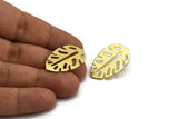 Brass Leaf Earring, 6 Raw Brass Leaf Stud Earrings (30x20x0.80mm) M01677