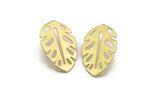 Brass Leaf Earring, 6 Raw Brass Leaf Stud Earrings (30x20x0.80mm) M01677