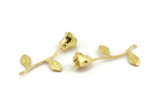 Brass Rose Charm, Raw Brass Flower Charms With 1 Loop, Pendants, Findings (39mm) N1200