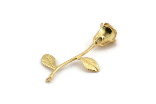 Gold Rose Charm, 2  Gold Plated Brass Flower Charms With 1 Loop, Pendants, Findings (39mm) N1200