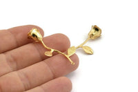 Gold Rose Charm, 2  Gold Plated Brass Flower Charms With 1 Loop, Pendants, Findings (39mm) N1200