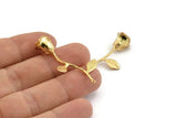 Gold Rose Charm, 2  Gold Plated Brass Flower Charms With 1 Loop, Pendants, Findings (39mm) N1200