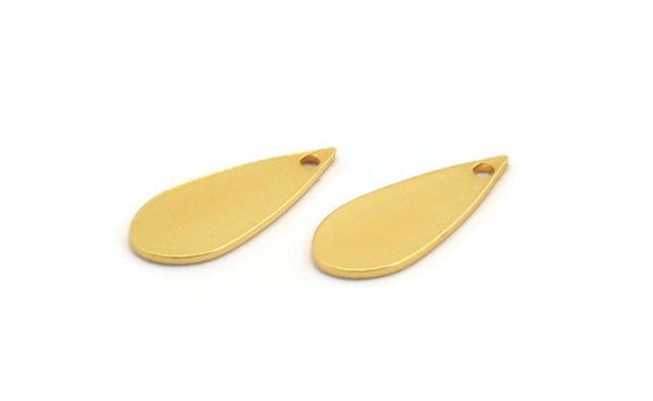 Gold Drop Charm, 8 Gold Plated Brass Drop Charms With 1 Hole, Findings (19x7x0.80mm) D1006