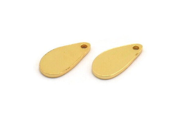 Gold Drop Charm, 8 Gold Plated Brass Drop Charms With 1 Hole, Findings (14x7x1mm) D839