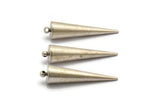 Silver Spike Charm, 2 Antique Silver Plated Brass Spike Tribal Pendants With 1 Loop (10x40mm) D1502