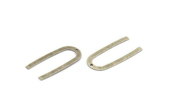 Silver Geometric Charm, 12 Textured Antique Silver Plated Brass U Shaped Pendants With 1 Hole, Charms, Findings (27x13x0.50mm) D1390