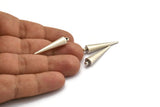 Silver Spike Charm, 2 Antique Silver Plated Brass Spike Tribal Pendants With 1 Loop (7x32mm) D1507