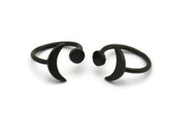 Universe Cosmos Ring, 3 Oxidized Black Plated Brass Moon And Planet Rings - Round Cabochon Size: 6mm N0127