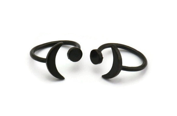 Universe Cosmos Ring, 3 Oxidized Black Plated Brass Moon And Planet Rings - Round Cabochon Size: 6mm N0127