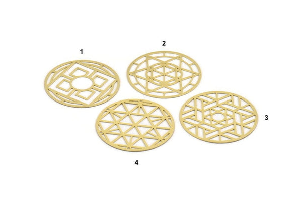 Brass Round Charm, Raw Brass Ethnic Motif Round Charm, Pendant Findings, Hanging Wall Decors, Tree Of Life (50x0.60mm) A5719