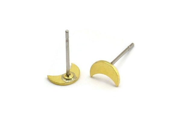 Brass Moon Earring, 12 Raw Brass Tiny Crescent Moon Shaped Stud Earrings (7x3x0.60mm) A5456