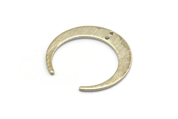 Silver Moon Charm, 8 Silver Tone Textured Brass Crescent Moon Charms With 2 Holes, Connectors (27x25x1mm) D0761 H0798