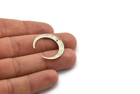 Silver Moon Charm, 8 Silver Tone Textured Brass Crescent Moon Charms With 2 Holes, Connectors (27x25x1mm) D0761 H0798