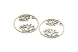 Silver Flower Charm, 10 Antique Silver Plated Brass Lotus Flower Charms With 1 Hole, Findings (27x0.60mm) D1438