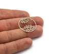 Silver Flower Charm, 10 Antique Silver Plated Brass Lotus Flower Charms With 1 Hole, Findings (27x0.60mm) D1438