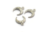 Silver Horn Charm, 6 Silver Tone Textured Brass Horn Charms, Pendant, Jewelry Finding (12x3.50x3mm) N0305 H0158