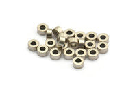 Silver Round Bead, 24 Antique Silver Plated Brass Rondelle Beads, Industrial Beads, Geometric Findings (6x3mm)  A0435
