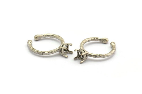 Gümüş Ayarlanabilir Yüzük, 2 Antik Gümüş Kaplama Pirinç 4 Pençe Yüzük Boşluğu - Ped Boyutu 6mm N0318