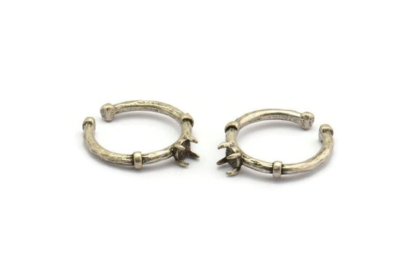 Silver Ring Settings, 2 Antique Silver Plated Brass Adjustable 4 Claw Ring - Ring Stone Setting - Pad Size 4mm N1552