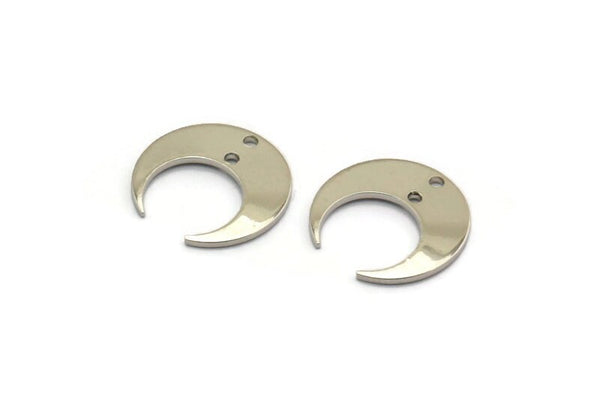 Silver Moon Charm, 12 Silver Tone Brass Crescent Moon Charms With 2 Holes (14x13.5x5x0.8mm) BS 2367 H1378